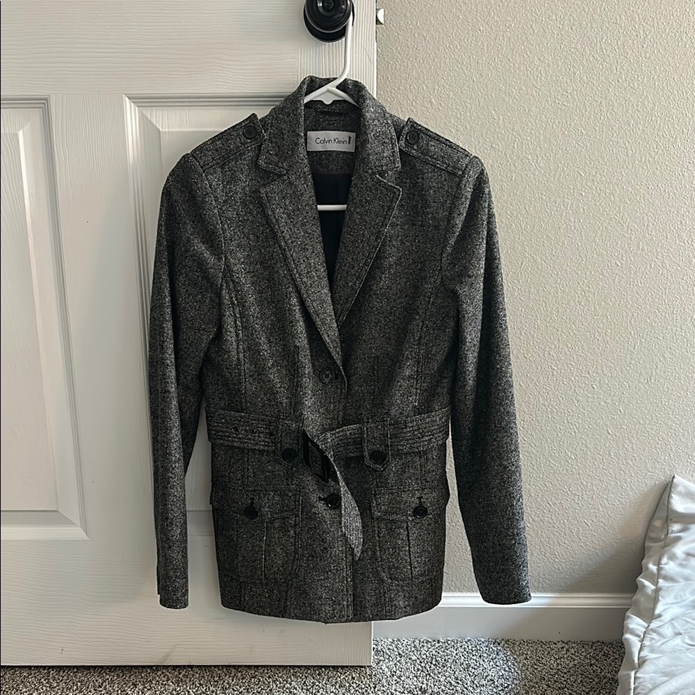 Calvin Klein Gray Blazer Tailored Wool Blend